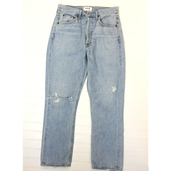 Agolde Riley High Rise Straight Crop Jeans Distressed Womens Size 27 In Shatter - Picture 2 of 11